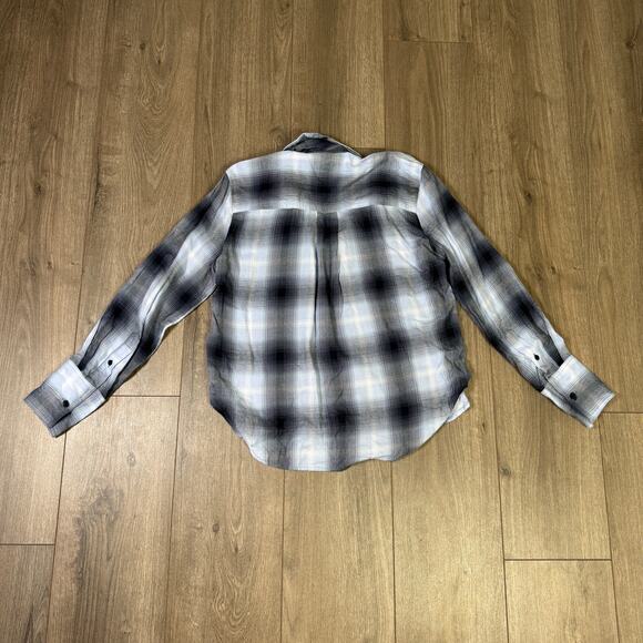 Madewell Easy Y-Neck Button-Up Shirt SZ 2XS Deep Indigo White Plaid Long Sleeve - Picture 5 of 7